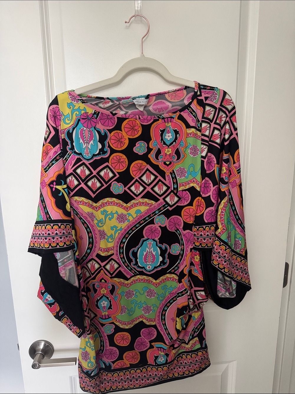 Trina Turk Black Multi-Color Printed Swim Coverup Tunic